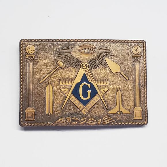 Vintage Free Masons Masonic 1978 Harry Klitzner Co. Bronze Belt Buckle, - Picture 1 of 3